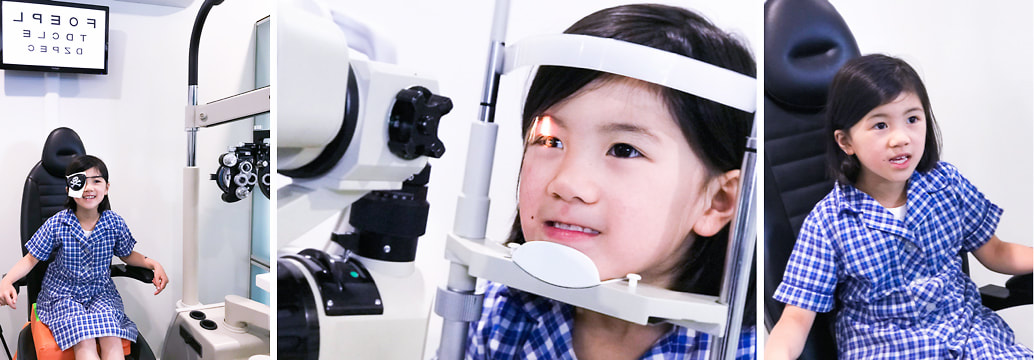 A child having her first eye test at Eyecare Concepts. Children should be tested early to identify vision issues that can affect their learning.