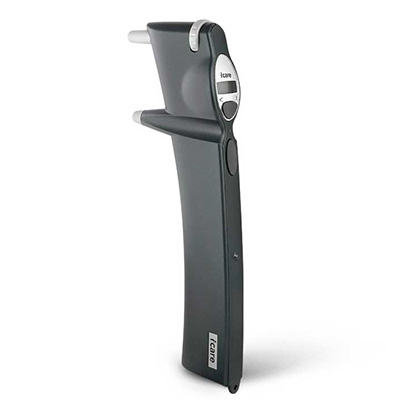 Handheld iCare tonometer for measuring eye pressures without using eye drops.