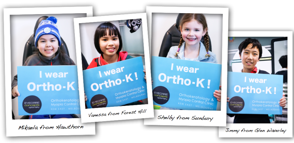 Some of our happy Melbourne Ortho K patients from Hawthorn, Forest Hill, Sunbury & Glen Waverley. OK lens Myopia Control Melbourne.